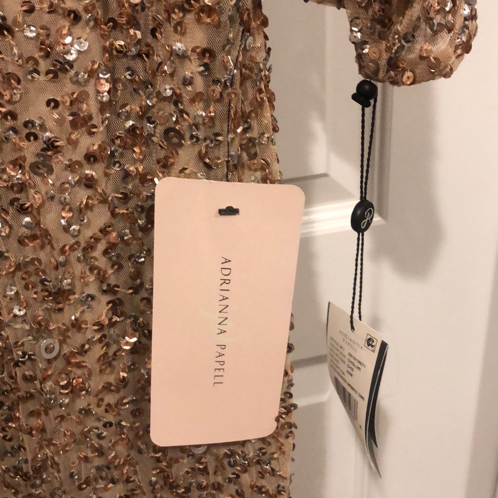 Adrianna Papell Gold Sequin Long Sleeve Dress - Picture 2 of 4